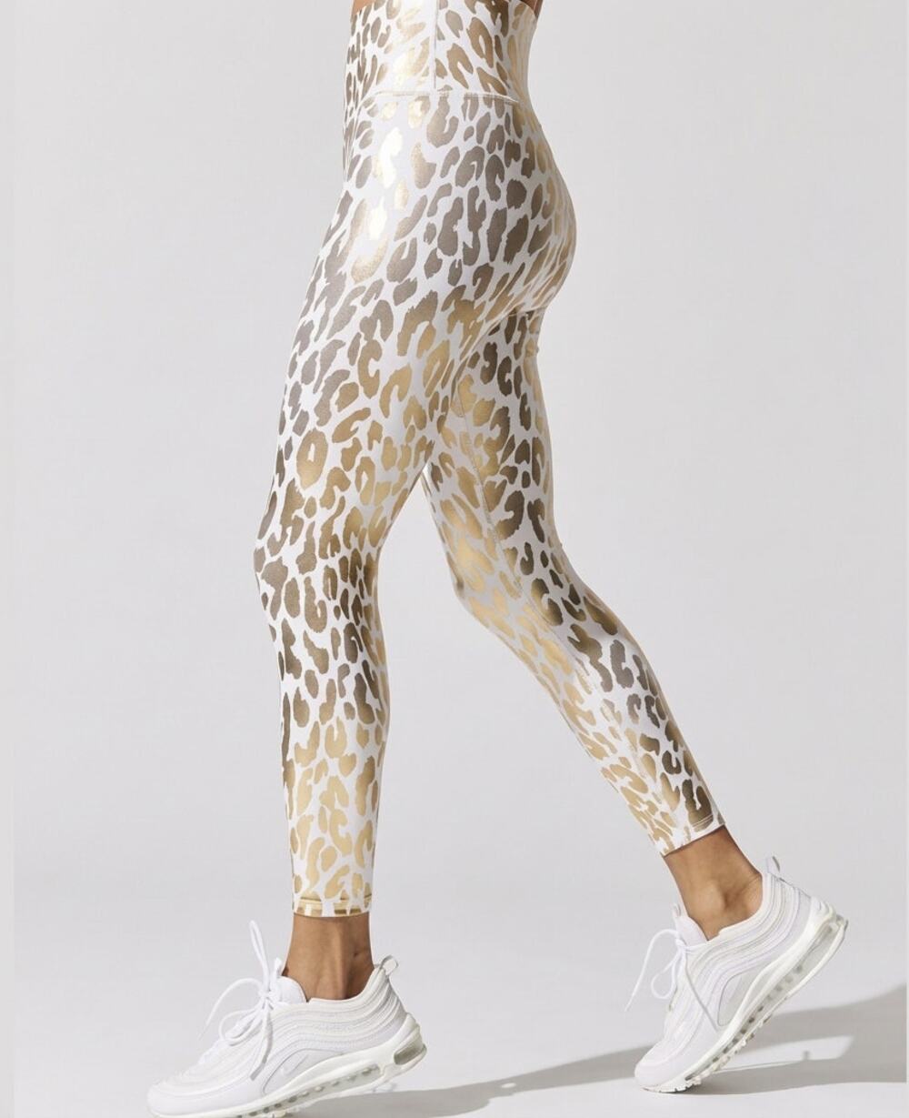 Carbon38 White/Gold Animal Print High-rise Cropped Leggings, size L